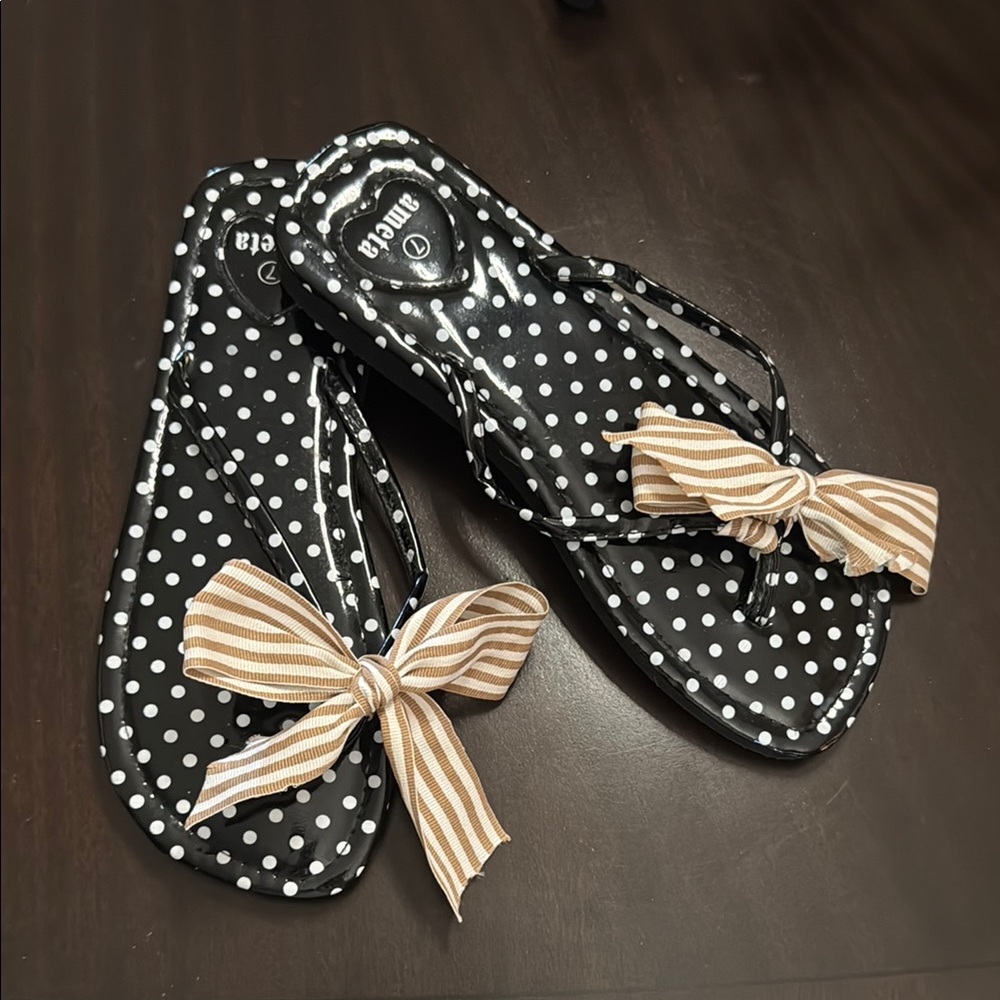 Ameta Black Polka Dot Sandals with Bow